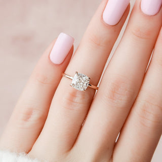 2.0CT Cushion Cut Hidden Halo Solitaire Moissanite Diamond Engagement Ring