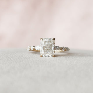 Bold 2.50ct cushion hidden halo moissanite ring overhead view