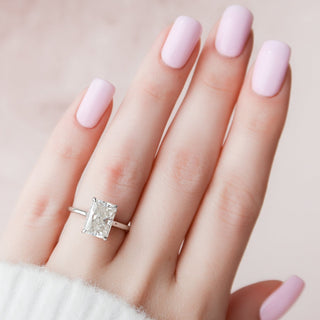 4.0CT Radiant Cut Hidden Halo Solitaire Moissanite Diamond Engagement Ring