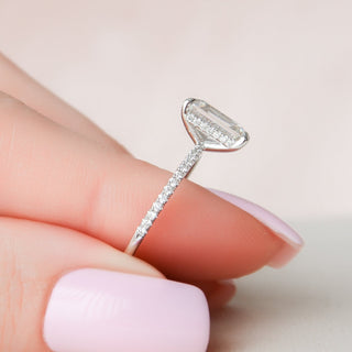 2.50CT Emerald Cut Hidden Halo Pave Diamond Moissanite Engagement Ring