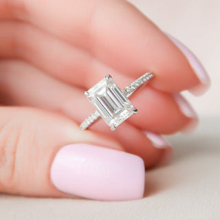 2.50CT Emerald Cut Hidden Halo Pave Diamond Moissanite Engagement Ring