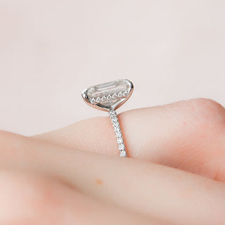 2.50CT Emerald Cut Hidden Halo Pave Diamond Moissanite Engagement Ring