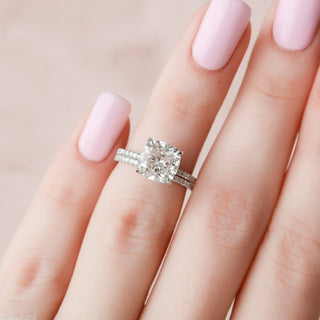 2.50CT Cushion Cut Hidden Halo Eternity Pave Diamond Moissanite  Bridal Engagement Ring Set