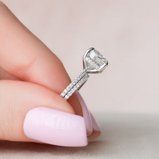 2.50CT Cushion Cut Hidden Halo Eternity Pave Diamond Moissanite  Bridal Engagement Ring Set