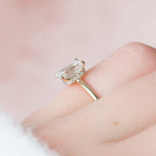 1.50CT Emerald Cut Hidden Halo Solitaire Moissanite Diamond Engagement Ring