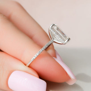 5.0CT Emerald Cut Hidden Halo Pave Diamond Moissanite  Engagement Ring