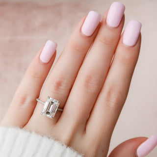 5.0CT Emerald Cut Hidden Halo Pave Diamond Moissanite  Engagement Ring