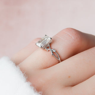2.0CT Emerald Cut Twig Nature Inspired Moissanite Diamond Engagement Ring