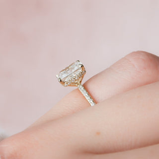 Bold 2.0ct cushion hidden halo moissanite ring close up of the setting image 2