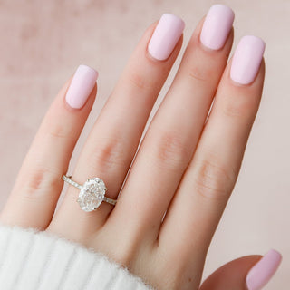 3.50CT Oval Cut Hidden Halo Pave Diamond Moissanite Engagement Ring