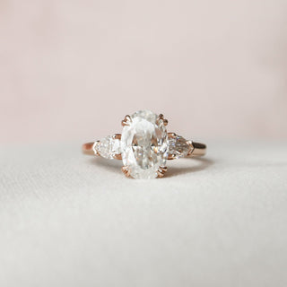 3.5ct Oval Three Stone Cathedral Moissanite Diamond Engagement Ring