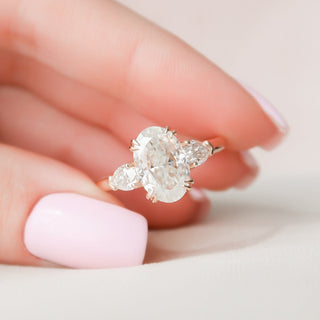 3.5ct Oval Three Stone Cathedral Moissanite Diamond Engagement Ring