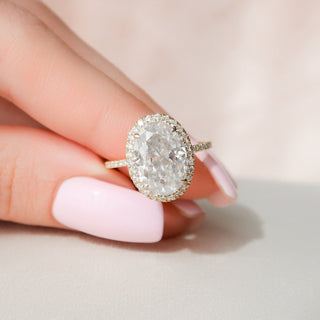 4.50CT Oval Cut Halo Pave Diamond Moissanite Engagement Ring