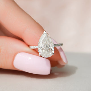 3.50CT Pear Hidden Halo Pave Moissanite Diamond Engagement Ring