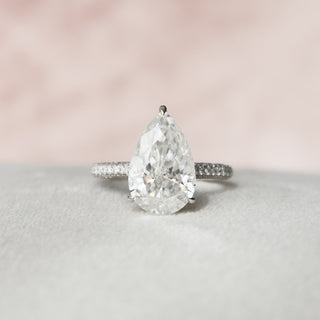 5.0CT Pear Cut Hidden Halo Three Side Pave Diamond Moissanite Engagement Ring