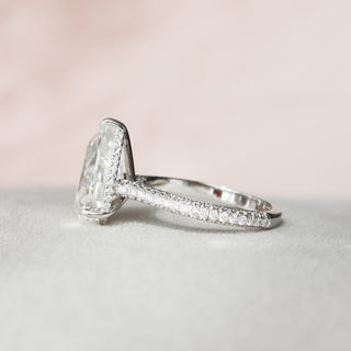 5.0CT Pear Cut Hidden Halo Three Side Pave Diamond Moissanite Engagement Ring