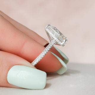 5.0CT Pear Cut Hidden Halo Three Side Pave Diamond Moissanite Engagement Ring