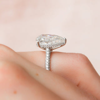 5.0CT Pear Cut Hidden Halo Three Side Pave Diamond Moissanite Engagement Ring