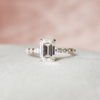 2.0CT Emerald Cut Hidden Halo Pave Moissanite Diamond Engagement Ring