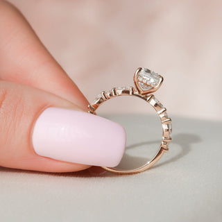Bold 2.50ct cushion hidden halo moissanite ring shown on a finger