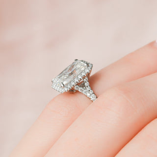 5.50CT Radiant Cut Halo Split Shank Moissanite Diamond Engagement Ring