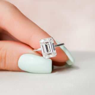 4.50CT Emerald Cut Hidden Halo Solitaire Moissanite Diamond Engagement Ring