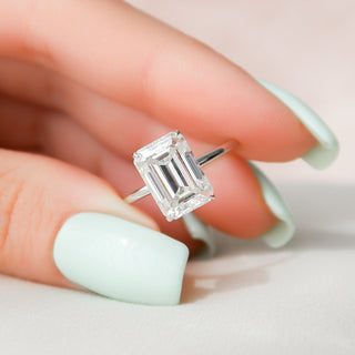 4.50CT Emerald Cut Hidden Halo Solitaire Moissanite Diamond Engagement Ring