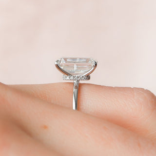 4.50CT Emerald Cut Hidden Halo Solitaire Moissanite Diamond Engagement Ring