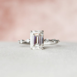 2.50CT Emerald Cut Petite Pave Moissanite Diamond Engagement Ring