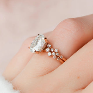 2.0CT Oval Cut Hidden Halo Cluster Diamond Moissanite Bridal Engagement Ring Set