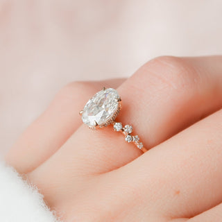 2.0CT Oval Hidden Halo Moissanite Cluster Diamond Engagement Ring