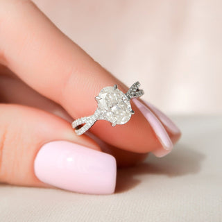 1.50CT Oval Cut Hidden Halo Split Shank Diamond Moissanite Engagement Ring