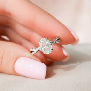 1.50CT Oval Cut Hidden Halo Split Shank Diamond Moissanite Engagement Ring