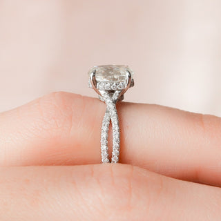 1.50CT Oval Cut Hidden Halo Split Shank Diamond Moissanite Engagement Ring