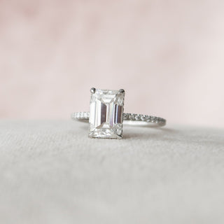 2.50CT Emerald Cut Hidden Halo Pave Diamond Moissanite Engagement Ring