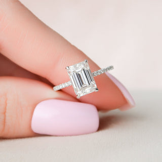 2.50CT Emerald Cut Hidden Halo Pave Diamond Moissanite Engagement Ring