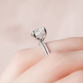 2.50CT Cushion Cut Hidden Halo Eternity Pave Diamond Moissanite  Bridal Engagement Ring Set