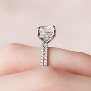 2.50CT Cushion Cut Hidden Halo Eternity Pave Diamond Moissanite  Bridal Engagement Ring Set