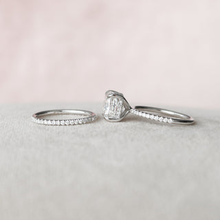 2.50CT Cushion Cut Hidden Halo Eternity Pave Diamond Moissanite  Bridal Engagement Ring Set