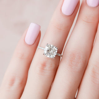2.50CT Cushion Hidden Halo Moissanite Diamond Engagement Ring
