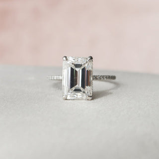 5.0CT Emerald Cut Hidden Halo Pave Diamond Moissanite  Engagement Ring