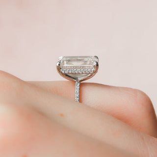 5.0CT Emerald Cut Hidden Halo Pave Diamond Moissanite  Engagement Ring