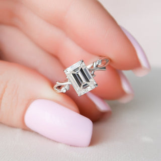 2.0CT Emerald Cut Twig Nature Inspired Moissanite Diamond Engagement Ring
