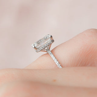 3.0ct Emerald Cut Hidden Halo Pave Moissanite Diamond Engagement Ring