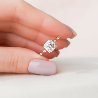 2.0CT Cushion Cut Pettite Pave Moissanite Diamond Engagement Ring