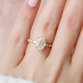 Graceful 2.0ct oval hidden halo moissanite ring side profile view