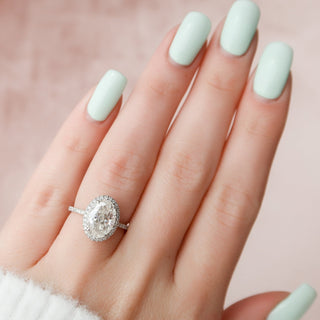 2.50CT Oval Cut Halo Pave Moissanite Diamond Engagement Ring