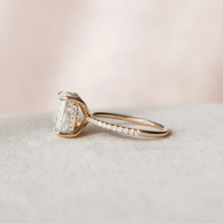 4.50CT Elongated Cushion Hidden Halo Pave Diamond Moissanite  Engagement Ring