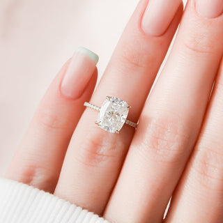 4.50CT Elongated Cushion Hidden Halo Pave Diamond Moissanite  Engagement Ring