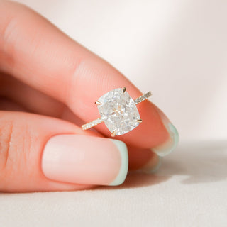 4.50CT Elongated Cushion Hidden Halo Pave Diamond Moissanite  Engagement Ring